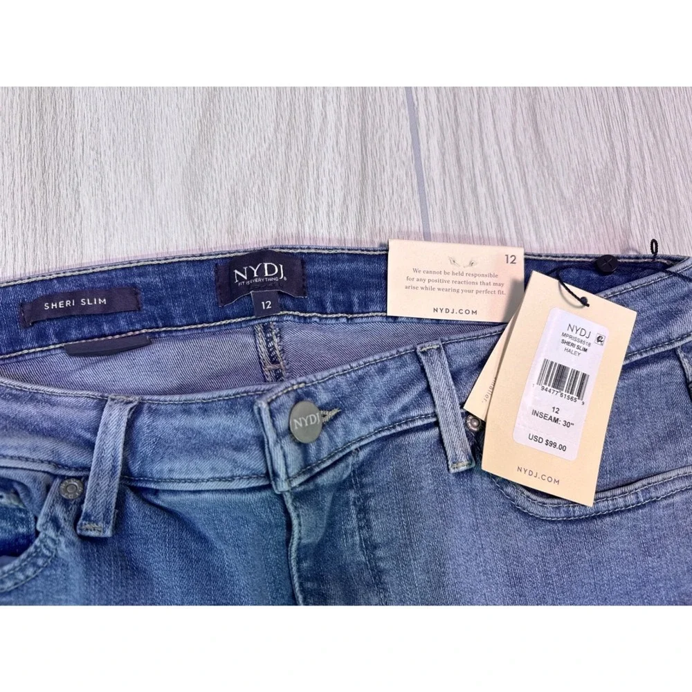 NYDJ Sheri Slim Jeans Haley Blue Straight Leg Stretch Denim Size 12 New With Tag